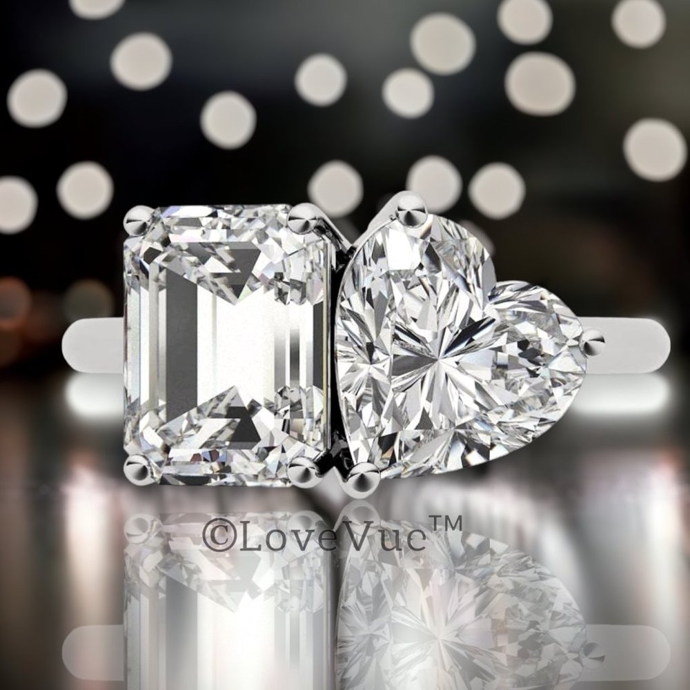 Certified 2ct. t.w. Diamond Emerald&Heart Brilliant Cut Engagement Wedding Ring